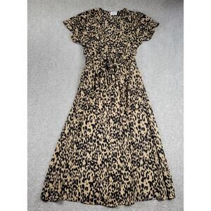 Sienna Sky Womens Leopard Print Dress Medium Brown Black V-neck Flutter Sleeve